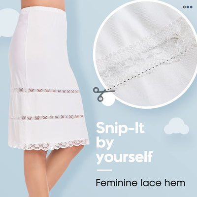 MANCYFIT Half Slips for Women Underskirt Dress Extender Lace Trim Knee Length Midi Skirt 14-25" Length White Small