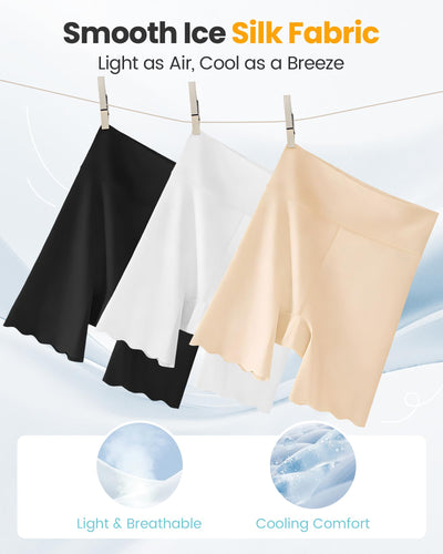FRESBEIT Cooling Slip Shorts for Under Dress Women Anti Chafing Seamless High-Wasited Shapewear Short Workout Biker Shorts