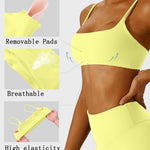 Comper Women's Sports Bra with Thin Straps Stretchy Wirefree Workout Bras Lightweight Workouts Bralette with Removable Pads (Yellow-S)
