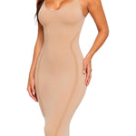 AOSIMANNA Full Body Shapewear Dress for Women - Tummy Control Body Shaper Slip with Adjustable Straps, Seamless Invisible Under Dress, Long Smoothing Slip for Wedding & Party, Nude, XL