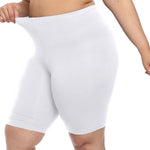 VOGUEMAX Women's Plus Size Short Leggings Stretchy Slip Shorts Mid Thigh Lightweight Pants White