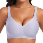 Seamless Jelly Padded Bras for Women No Underwire Full Coverage Supportive Push Up Gel Bra Wireless Low Cut Soft Bralettes(A1#Purple(v Neck),3X-Large)
