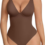FeelinGirl Shapewear Bodysuits for Women Tummy Control Body Suits Deep V Neck Thong Body Shaper