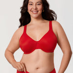 DELIMIRA Women's Minimizer Bra Plus Size Underwire Smooth Full Coverage Seamless Bras Lipstick Red 34E