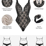 Popilush Lace Body Suits Women Tummy Control Shapewear Bodysuit Deep V Neck Backless Corset Tops Thong Body Shaper