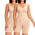 Women's Seamless Shapewear Tummy Control Bodysuit Body Shaper V Neck Seamless Butt Lifter Full Shaping Bodyshapers (Nude+Nude,Medium)