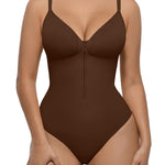 FeelinGirl Shapewear for Women Tummy Control Seamless Zip Front Bodysuits Thong V Neck Body Suit Body Shaper