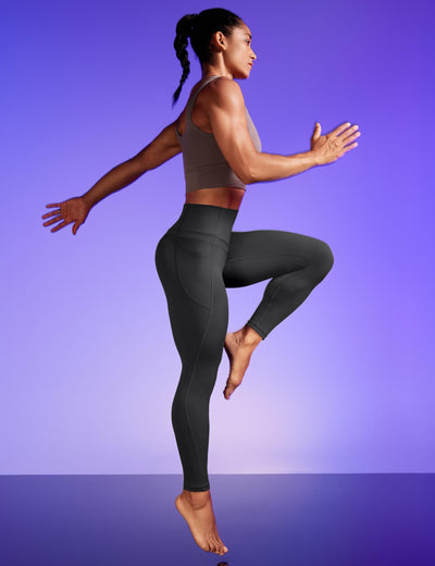 IUGA Compression Leggings with Pockets for Women Tummy Control Leggings No Front Seam Workout High Waist Yoga Pants,Ink Gray