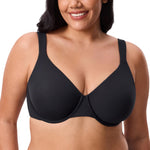 DELIMIRA Women's Inbarely Lift Full Coverage Bras Plus Size Unlined Supportive T Shirt Underwire Seamless Bra Black 34F