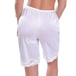 Hedovan Women Culotte Half Slips Satin Bloomer Pettipants Under Dresses Lace Trim Pants Elastic Waist Liner Slip Shorts(Light White,XX-Large)