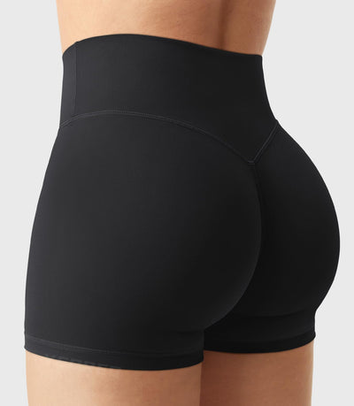 YEOREO Women's Biker Shorts 2.5" No Front Seam Elysina High Waist Hidden Scrunch Workout Gym Yoga Running Shorts Black XS