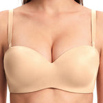 HSIA Strapless Bras for Women Push Up Seamless Underwire Padded Balconette Demi Convertible Bra for Small Busts Beige 34B