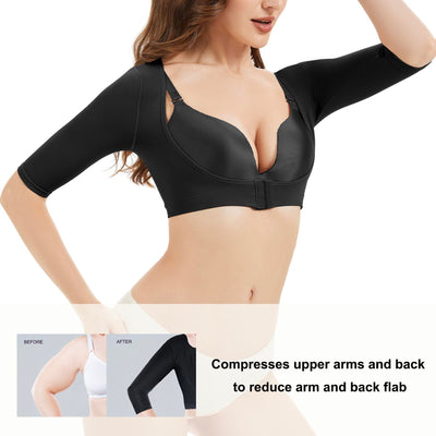 KSKshape Arm Shaper for Women Arm Compression Sleeves Post Surgical Slimming Sleeves Posture Corrector Tops Shapewear Black,XL