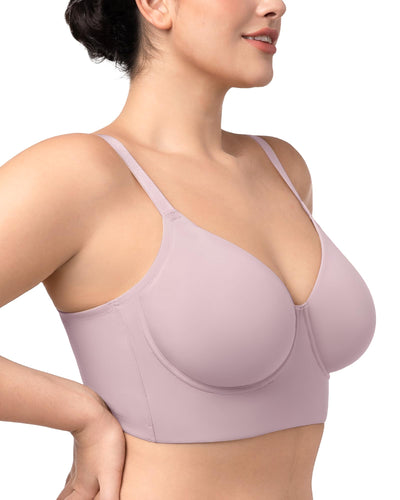 HSIA Bras for Women Minimizer Full Coverage Seamless Plus Size Longline Back Smoothing Unlined Underwire Bra Grey Purple