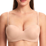 HSIA Strapless Bras for Women Push Up Seamless Underwire Padded Balconette Demi Convertible Bra for Small Busts Almond Beige 32D