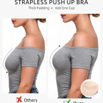Amafuur Strapless Push Up Bras for Women Padded Add One Cup with Clear Straps Convertible Multiway Bra Underwire, Nude, 32A