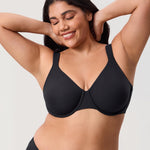 DELIMIRA Women's Inbarely Lift Full Coverage Bras Plus Size Unlined Supportive T Shirt Underwire Seamless Bra Black 34F