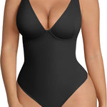 FeelinGirl Shapewear Bodysuits for Women Tummy Control Body Suits Deep V Neck Thong Body Shaper