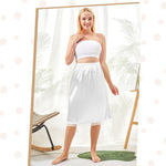 Mepase 3 Pieces Women's Satin Half Slip for Under Dresses 3 Kinds of Length 19, 27, 35 Inch Slip Dress with Lace (White,X-Large)
