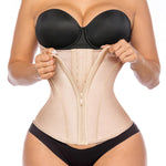 YIANNA Waist Trainer for Women Latex Underbust Tummy Control Waist Cincher Corset Hourglass Body Shaper Zipper and Hooks,YA2231-Beige-M
