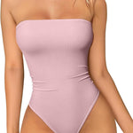 OQQ Womens Tube Bodysuits Strapless Basic Sleeveless Ruched Stretch Classic-Fit Tops Sexy Bodysuits
