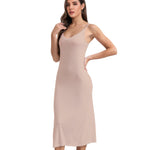 Cmumienzink V Neck Long Full Slips for Women Under Dresses Adjustable Straps Midi Cami Dress (US, Alpha, Small, Regular, Regular, Nude)