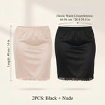 Tucnoeu 2pcs Women's Half Slip Under Dresses, Knee Length, Short Smooth Lace Trim Half Slips for Underskirt Slip Dress Anti-exposure