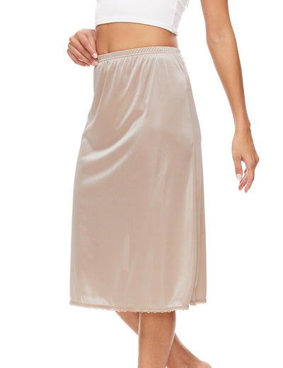 GYS Half Slips for Women Non Cling Under Dresses Silky Underskirt Lightweight Lace Trim Skirt Slip, Nude, Small