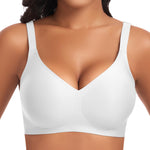 Wireless Jelly Bras for Women V Neck Seamless No Underwire Tshirt Bras Comfortable Padded Bralettes Everyday Bra with Support(A1#White(v Neck),XX-Large)