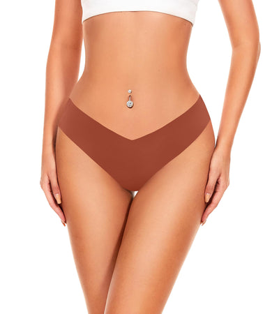 Hellopopgo Seamless Thongs For Women V-waisted No Show Thong Seamless Panties Breathable Comfortable Underwear Womens 6-Pack,M