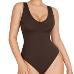 Lover-Beauty Bodysuits for Women Tummy Control Shapewear Plunge Deep V Neck Tank Tops and Thongs Body Shaper, Brown, L