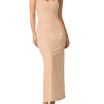 Summienlink Women's Long Full Slip For Under Dresses Sexy Seamless Midi Sleeves Cami Dress (US, Alpha, X-Large, Regular, Regular, Nude)