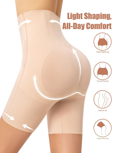 FluxFloe Shapewear for Women, Light Shaping Tummy Control High-Waisted ShortsSeamless, No-Roll Waist, 3D Butt Lift, Breathable, Invisible Under Dresses - Nude - M