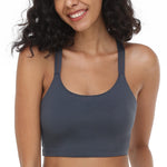 HSIA Sports Bras for Women Strappy Criss Cross Back Medium Support Yoga Crop Top with Removable Padded Cup Dark Grey