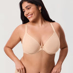 DELIMIRA Women's Front Closure Bras Racerback Sheer See Through Full Coverage Plus Size Underwire Unlined Bra Beige 36DD