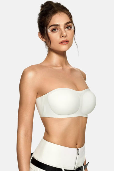 Vertvie Womens Strapless Bra Jelly Push Up Seamless Bandeau Bra Wireless Non Slip Silicone Tube Top Bras Padded Bralette(White,Small)