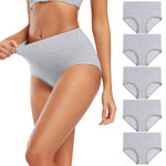 Molasus Women's Soft Cotton Underwear Briefs High Waisted Postpartum Panties Ladies Full Coverage Plus Size Underpants Grey,Size 5
