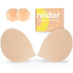 Niidor Adhesive Bra Strapless Sticky Invisible Push up Silicone Bra for Backless Dress with Nipple Covers Nude(A Cup)