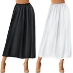 Jiuguva 2 Pieces Half Slip Lace Long Underskirt Women's Satin Half Slip for Under Dresses(XX-Large,Black, White)
