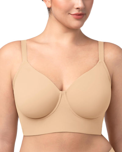 HSIA Bras for Women Minimizer Full Coverage Seamless Plus Size Longline Unlined Underwire Back Smoothing Bra, Beige 36DD