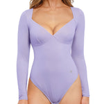 Popilush Long Sleeve Purple Bodysuit for Women Tummy Control Thong Shapewear V Neck Shirt Going Out Tops