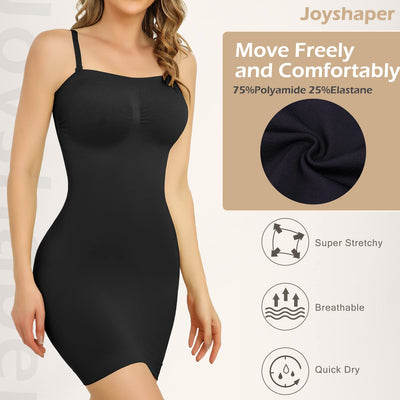 JOYSHAPER Strapless Shapewear Slip Dresses for Women Tummy Control Slips Full Body Shaper Under Dress Slip (Black, Medium)