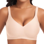 Seamless Jelly Padded Bras for Women No Underwire Full Coverage Supportive Push Up Gel Bra Wireless Low Cut Soft Bralettes(A1#Nude(v Neck),X-Large)