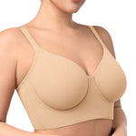 HSIA Bras for Women Minimizer Full Coverage Seamless Plus Size Longline Unlined Underwire Back Smoothing Bra, Beige 36DD
