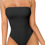OQQ Womens Tube Bodysuits Strapless Basic Sleeveless Ruched Stretch Classic-Fit Tops Sexy Bodysuits