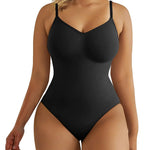 SHAPERX Women's Tummy Control Shapewear Thong Bodysuit Seamless Waist Snatching Body Shaper,SZ5215-Black-XXS/XS