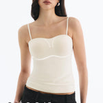 Lehoba Built in Bra Tank Tops for Women, Double Lined Padded Cami Scoop Neck Spaghetti Straps Basic Summer Top 2026, Cream XS