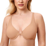 DELIMIRA Women's Front Closure Bras Seamless Plus Size Plunge Underwire Unlined Comfortable Bra Barely Buff 38DD