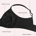 HSIA Minimizer Bra for Women - Full Coverage Seamless Lace Bra Plus Size Underwire Unlined Bra for Heavy Breast Black