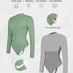 Popilush Black Bodysuit Womens Turtle Neck Shapewear Tummy Control Long Sleeve Body Shaper Thong Tank Tops